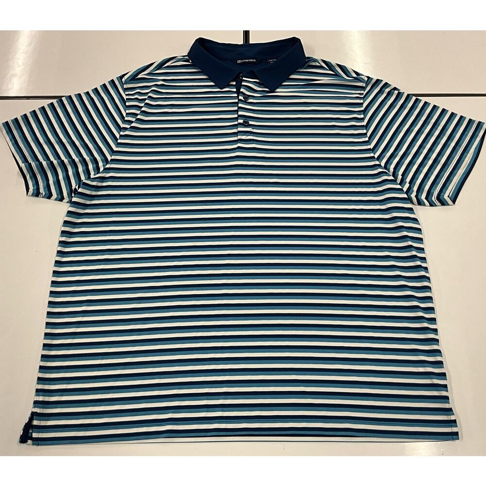 Cutter & Buck 2XB Men's Polo Short Sleeve Striped Blues & White Big & Tall